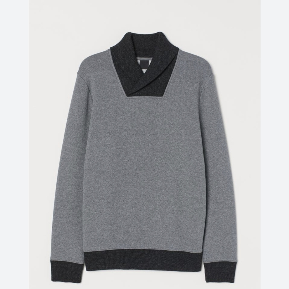 H&M COTTON SHAWL SWEATSHIRT SWEATER FLEECE LINED MEN'S LG GREY/BLACK BNWT